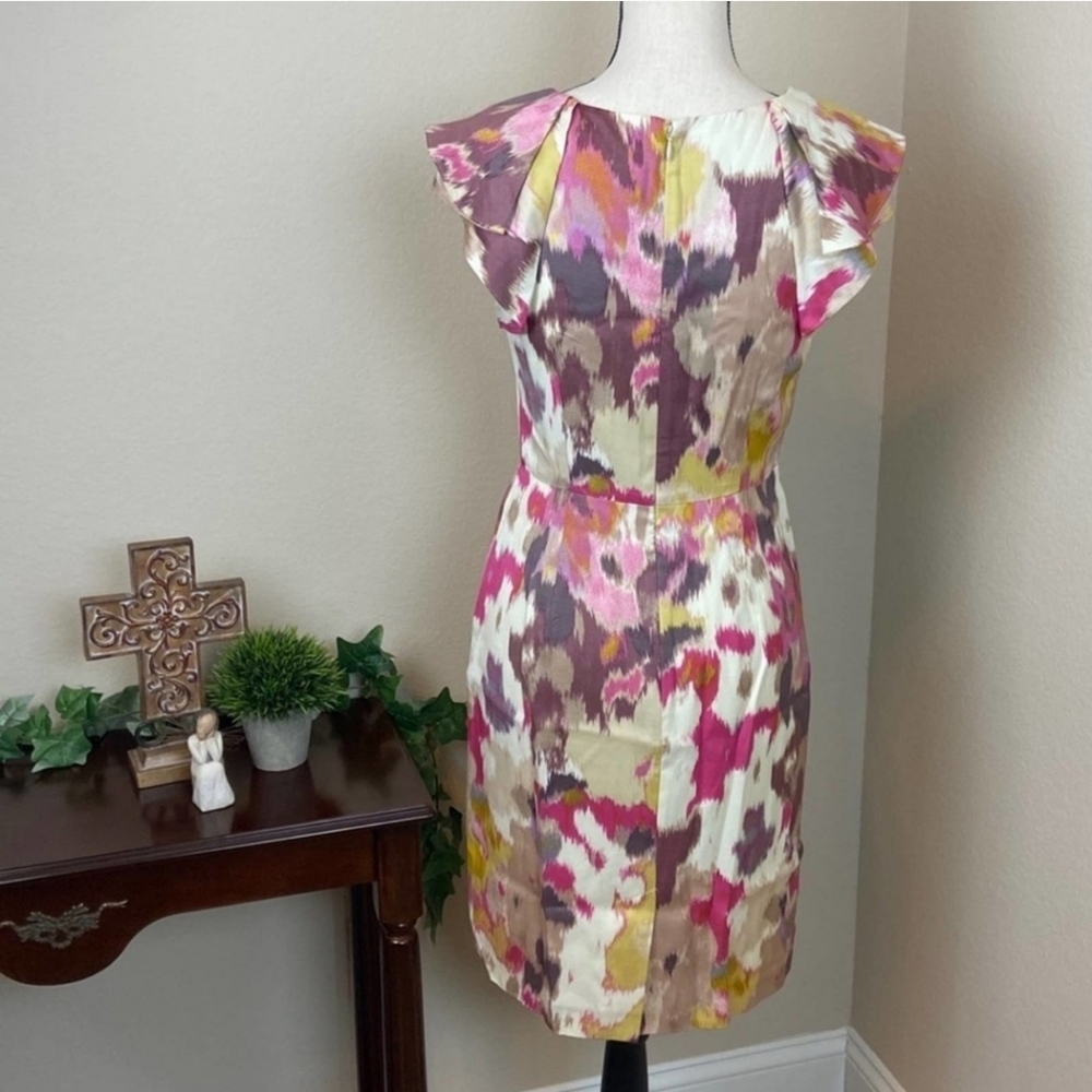 LOFT Flutter Sleeve Cream Pink Print Women's Dress Size 0 - Picture 2 of 14